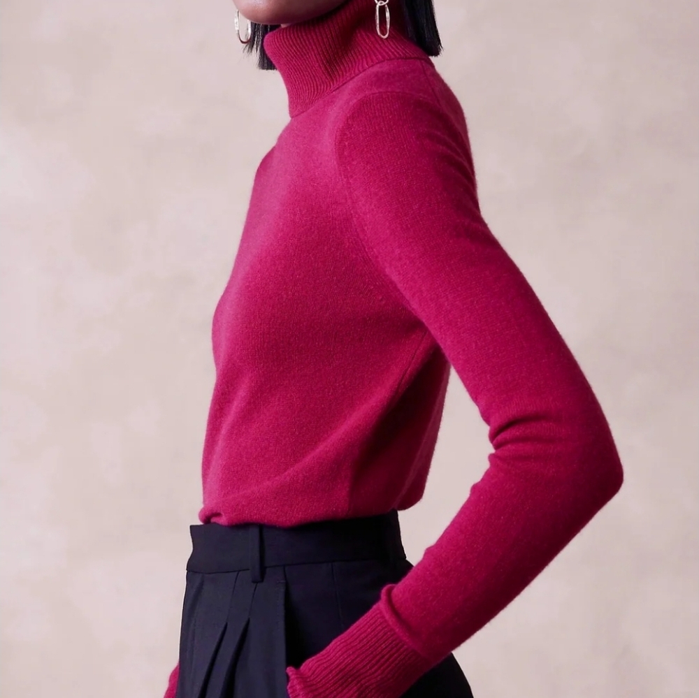 Banana Republic Raspberry Pink Cashmere Turtleneck Sweater